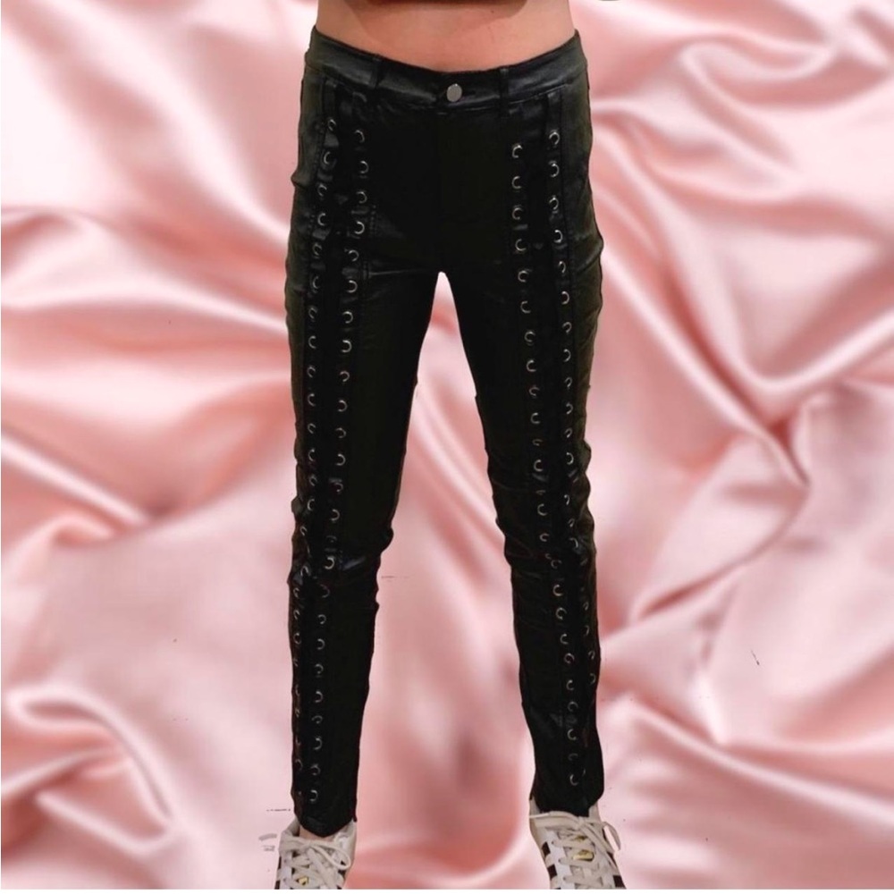 Faux leather lace up pants